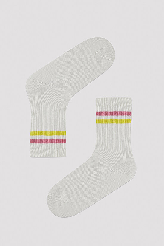 Kız Çocuk Pembe Sarı 3 lü Tenis Soket Çorap - 4