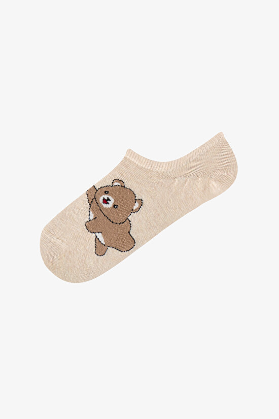 Kahve Pembe Lovely Bear Pamuklu 3 Çift Sneaker Çorap - 2