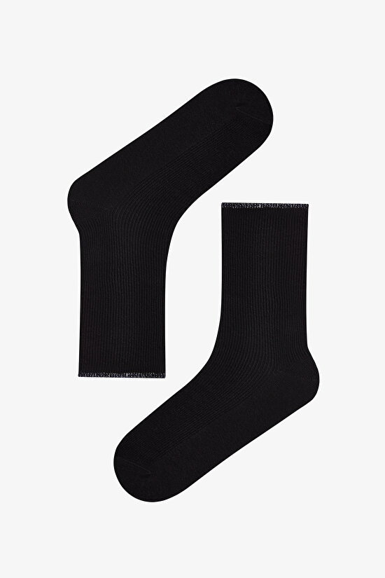 Black Shiny Zebra Cotton Glitter 2 Pack Ankle Socks - 2