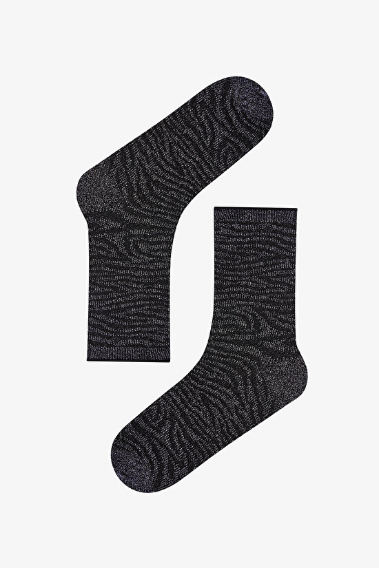 Black Shiny Zebra Cotton Glitter 2 Pack Ankle Socks - 3