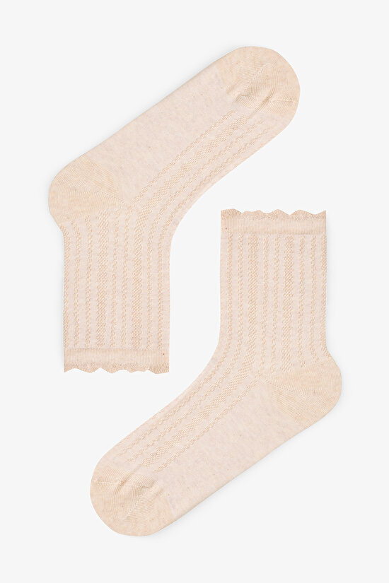 5 Çift Pamuklu Kendinden Örgü Desenli Soket Çorap - 4