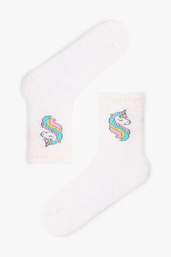 Çok Renkli Kız Çocuk Galaxy Unicorn 4lü Soket Çorap - 5