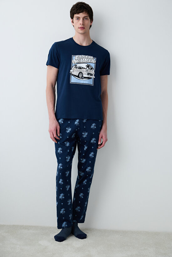 Summer Çok Renkli Pantolonlu Cepli Pijama Takımı - 4