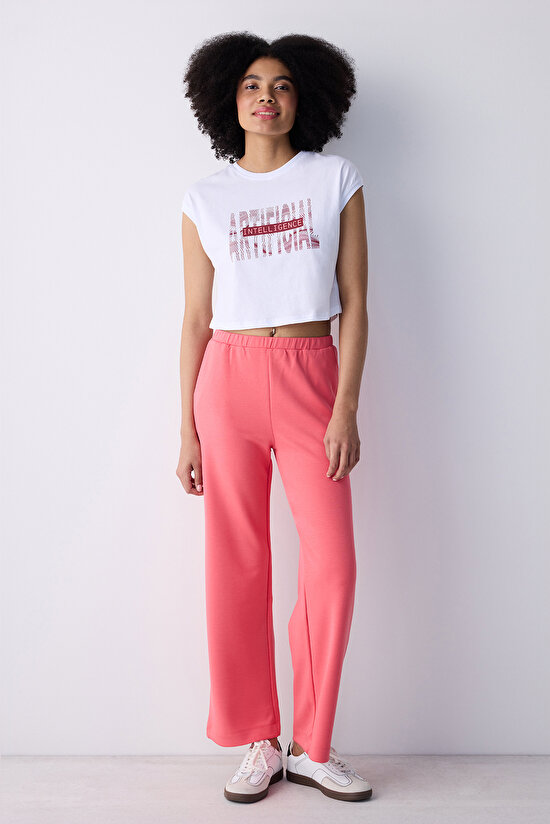 Mercan Yüksek Bel Geniş Paça Silky Touch Pantolon - 3