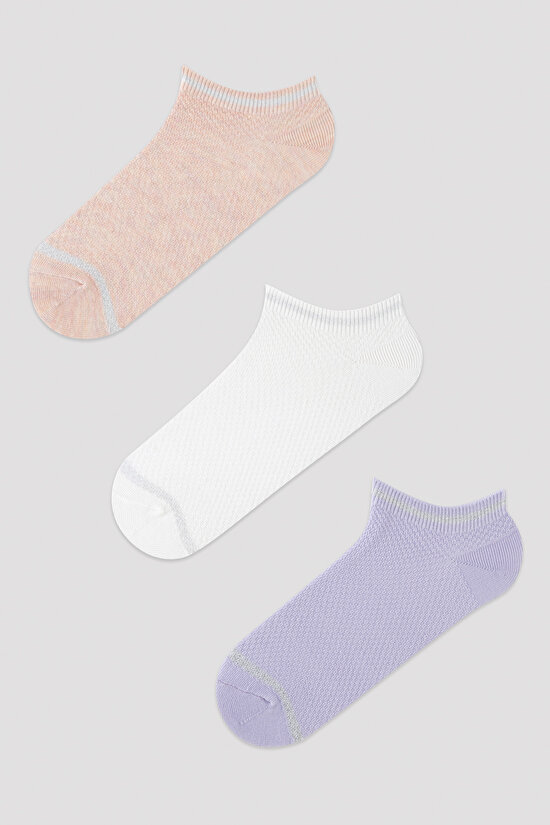 Jakarlı Soft Renkli 3lü Patik Çorap - 1