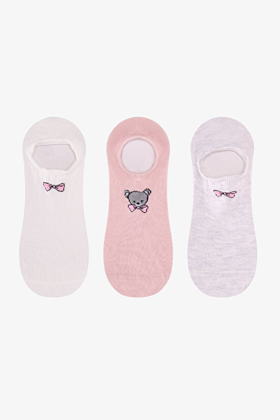 Beyaz Gri Pembe Tiny Bear 3 Çift Sneaker Çorap - 1