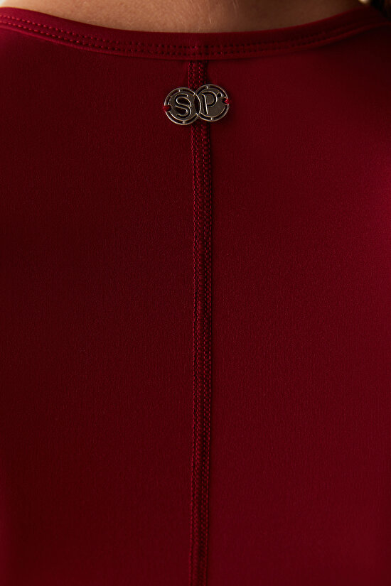 Bordo Kolsuz Halter Yaka Bilek Boy Paros Tulum - 5