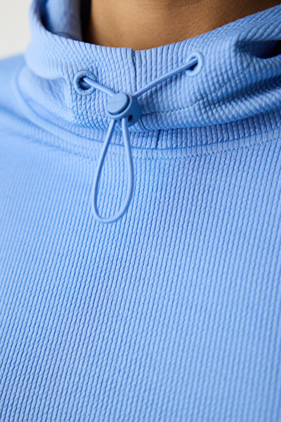 Mavi Kapüşonlu Hafif Kapüşonlu Üst - 5