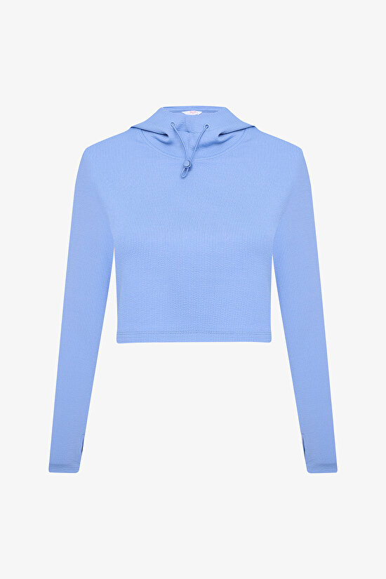 Mavi Kapüşonlu Hafif Kapüşonlu Üst - 8