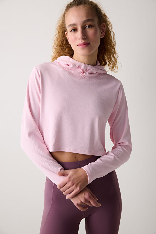 Pembe Kapüşonlu Hafif Kapüşonlu Üst - 3