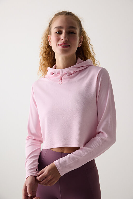 Pembe Kapüşonlu Hafif Kapüşonlu Üst - 4