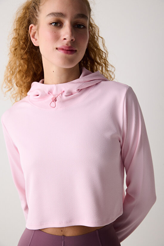 Pembe Kapüşonlu Hafif Kapüşonlu Üst - 5