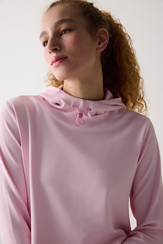 Pembe Kapüşonlu Hafif Kapüşonlu Üst - 6