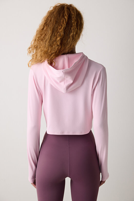 Pembe Kapüşonlu Hafif Kapüşonlu Üst - 9