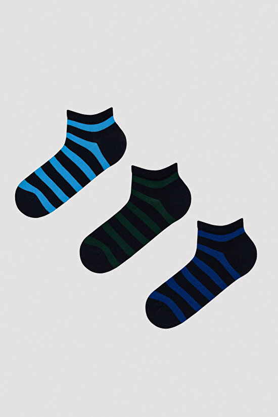 Men Blue Striped 2in1 Liner Socks - 1