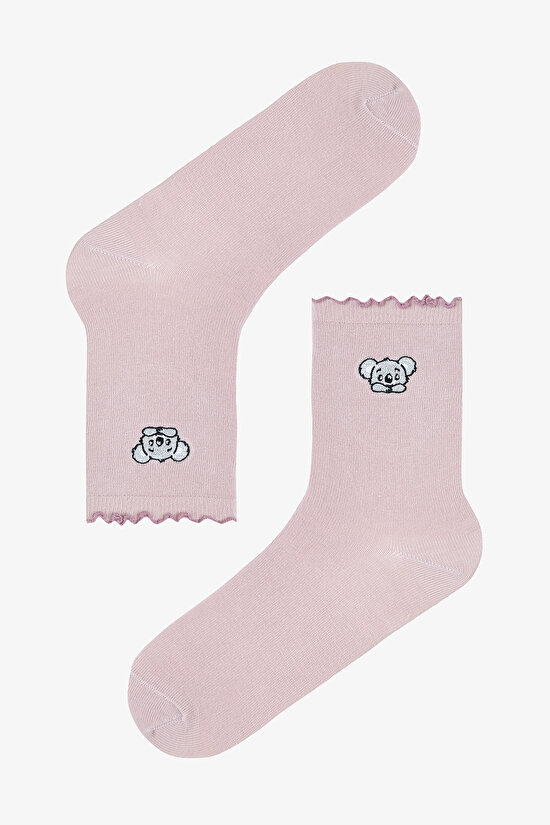 Gül Beyaz Frill Koala  2li Soket Çorap - 2