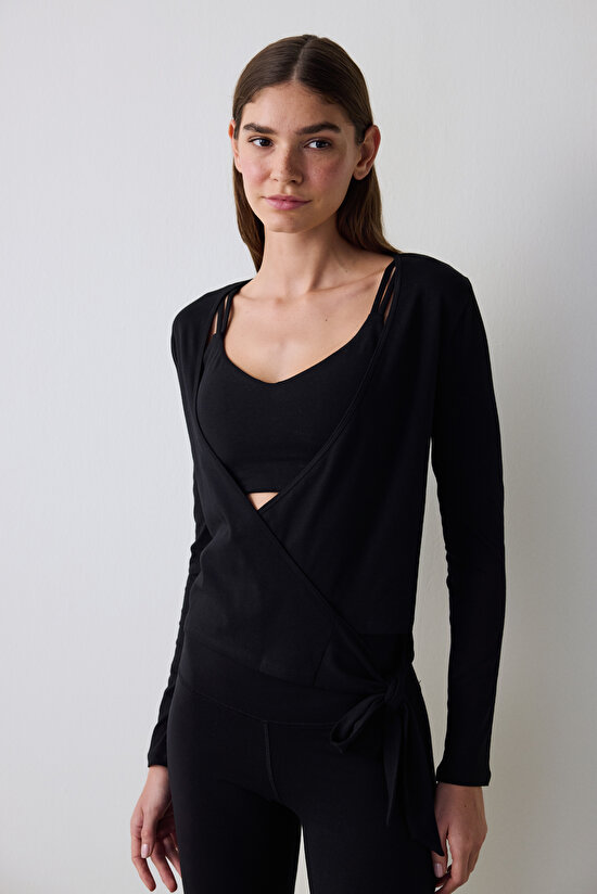 Siyah Wrap Bağlamalı Üst - 4