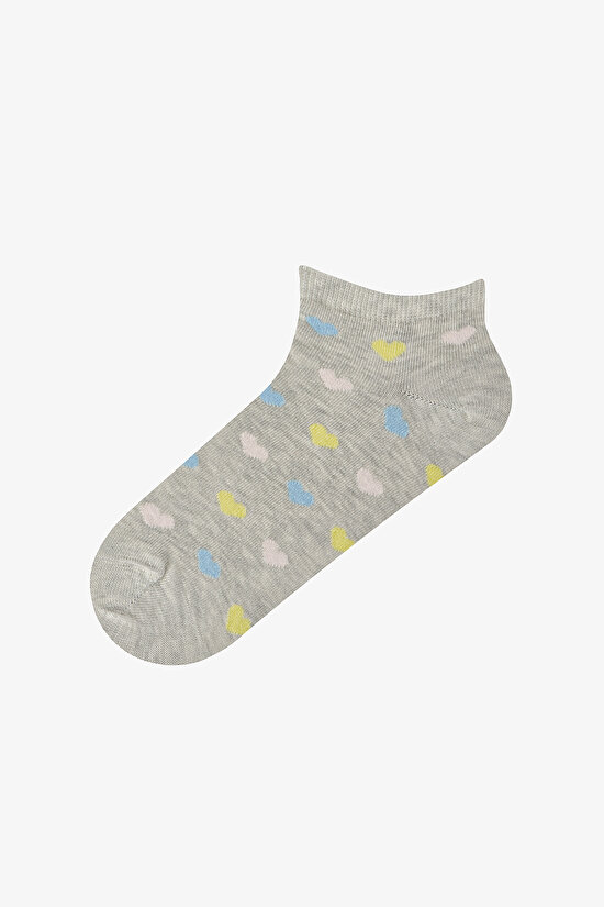 5 Çift Pamuklu Renkli Kalp Desenli Patik Çorap - 4