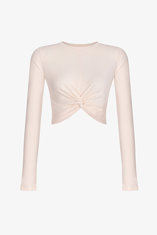 Ecru Long Sleeve Twisted Ruched Long Sleeve Blouse - 1