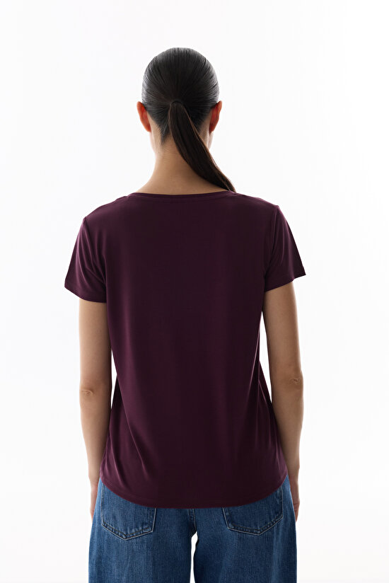 Bordo Modal V Yaka Tişört - 6