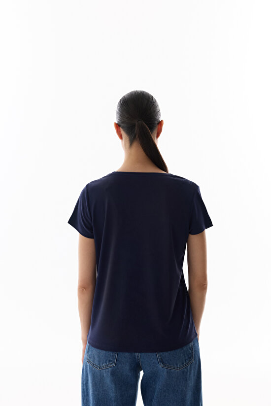 Lacivert Modal V Yaka Tişört - 5