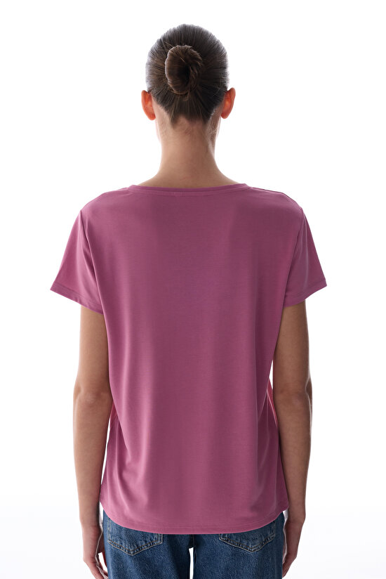 Rose Pink Modal V Neck T Shirt - 4