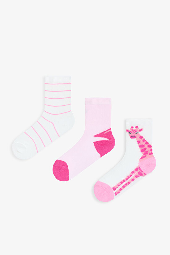 Kız Çocuk Pembe Safari 3lü Soket Çorap - 1