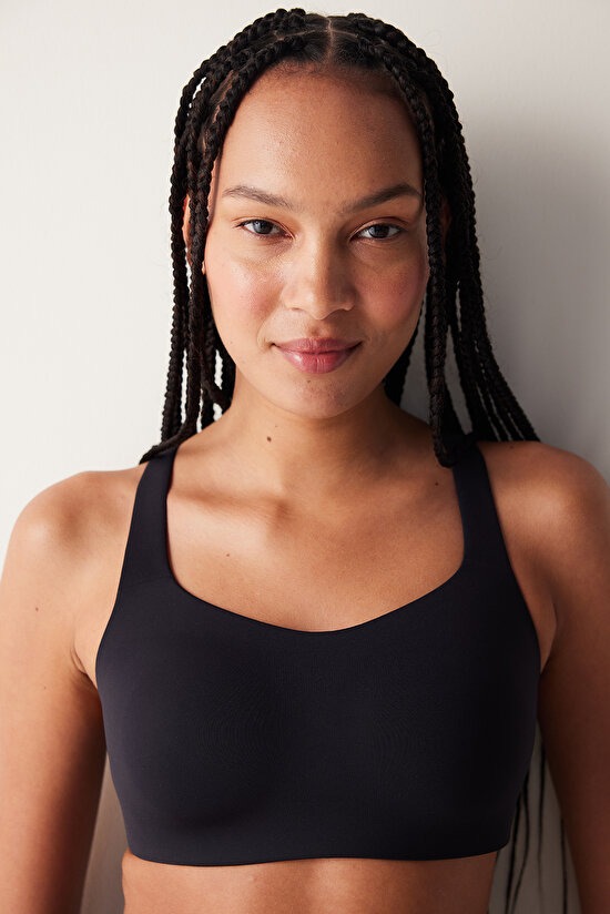 Siyah Yüksek Desktek Sırt Detaylı Spor Sütyeni - 3