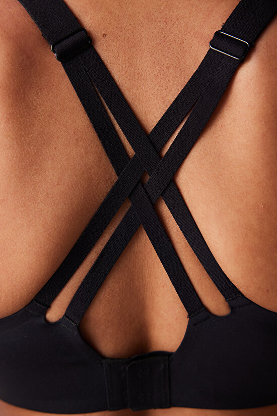 Siyah Yüksek Desktek Sırt Detaylı Spor Sütyeni - 5