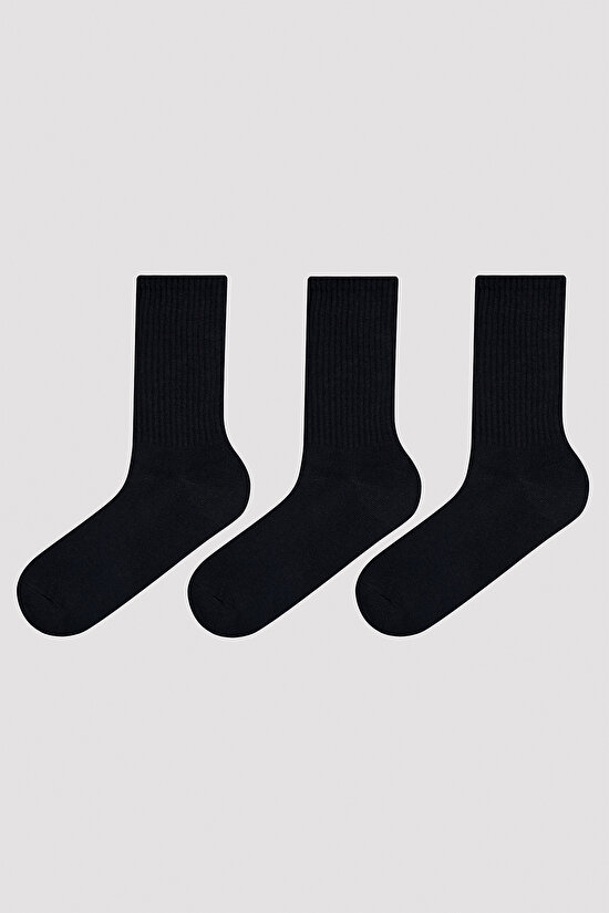 Erkek Tennis Siyah 3lü Soket Çorap - 1