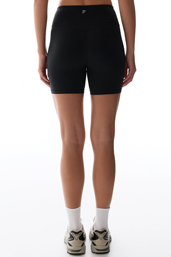 LYCRA Siyah Cream Hafif Destek Yüksek Bel Kısa Tayt - 3
