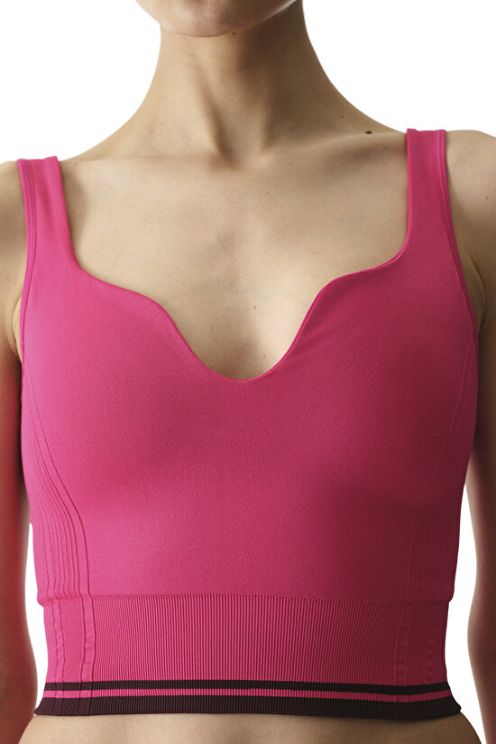 Pink Seamless Sweetheart Neck Removable Pad Sports Bra - 4