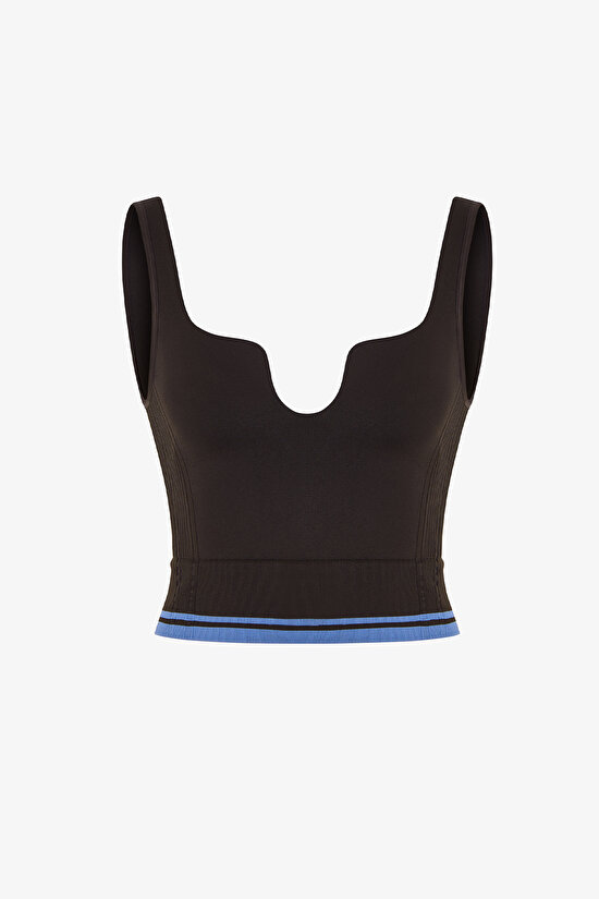 Haki Seamless Dikişsiz Kalp Yaka Çıkarılabilir Pedli Spor Sütyeni - 6