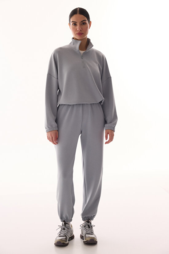 Gray Silky Feel Crop Sweatshirt - 4