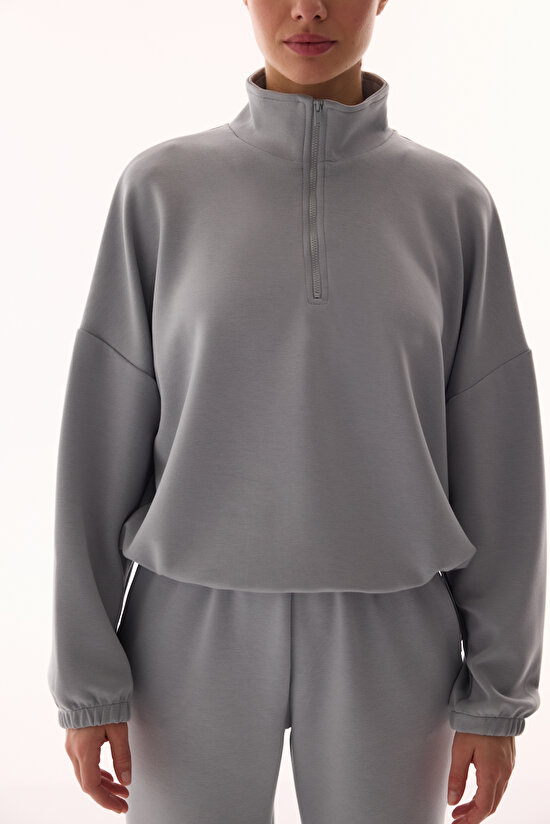 Gray Silky Feel Crop Sweatshirt - 6