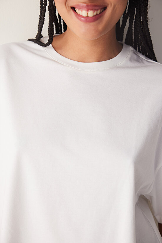 Basic Oversize Beyaz Tişört - 3