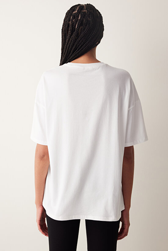 Basic Oversize Beyaz Tişört - 4