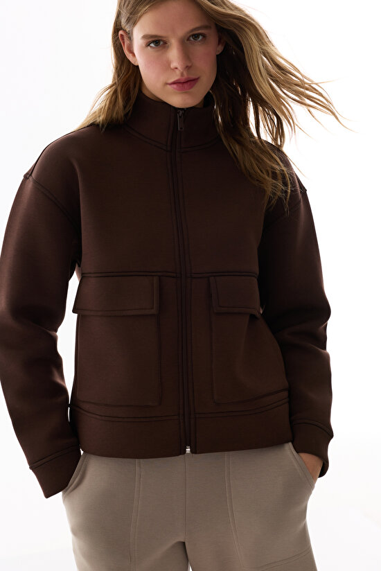 Kahverengi Cepli Scuba Ceket - 2