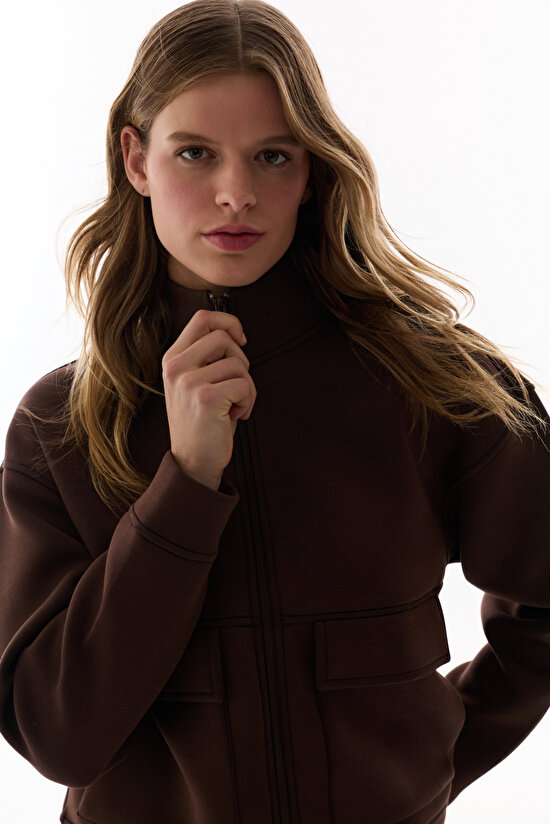 Brown Pocket Detail Scuba Jacket - 3