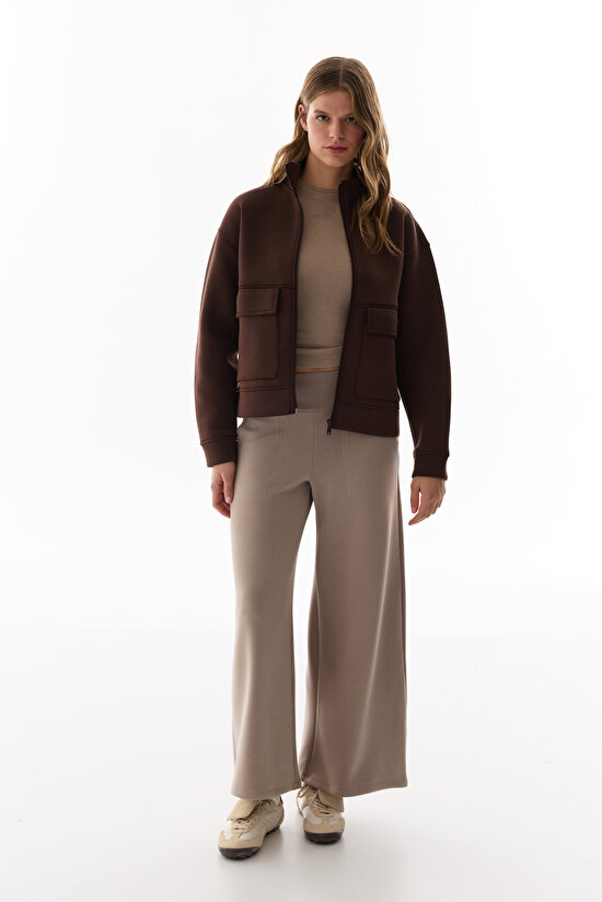 Brown Pocket Detail Scuba Jacket - 4