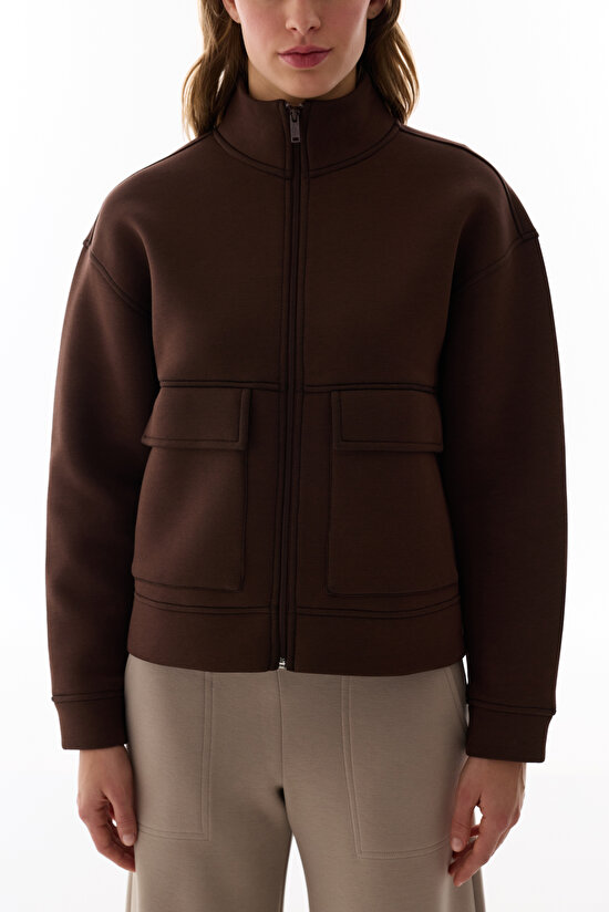 Brown Pocket Detail Scuba Jacket - 6