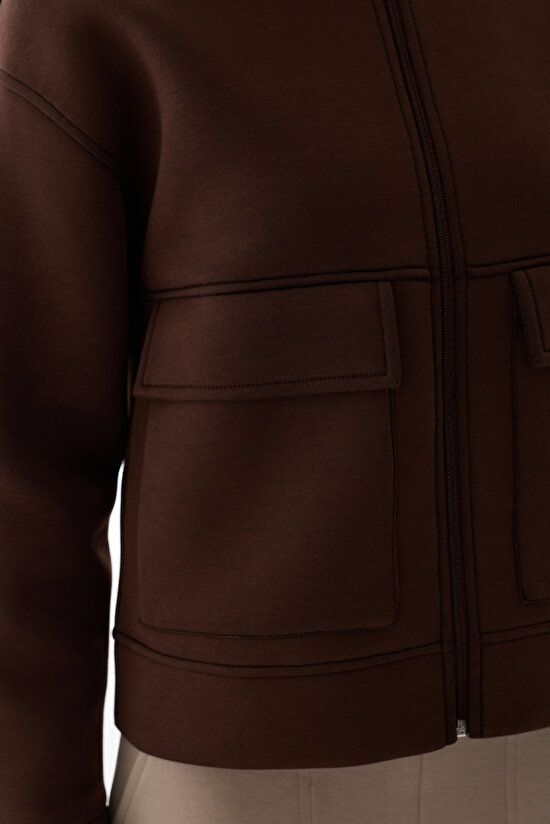 Brown Pocket Detail Scuba Jacket - 7