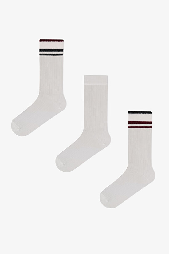 Marsmelov Retro Lines Çizgili Pamuklu 3 Çift Soket Çorap - 1