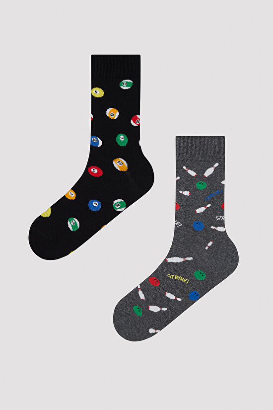 Erkek Bilardo Desenli Siyah 2li Soket Çorap - 1