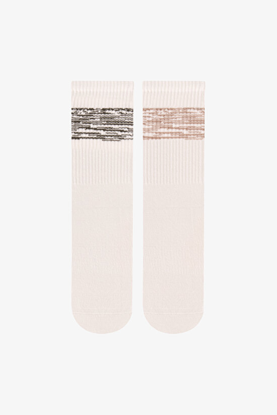 Yeşil Beyaz Move Grip Çizgili Pamuklu 2 Çift Soket Çorap - 1