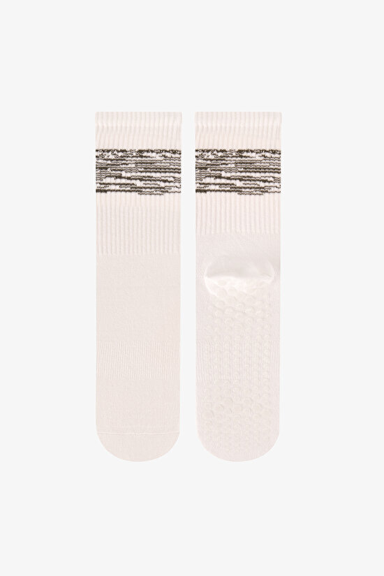 Yeşil Beyaz Move Grip Çizgili Pamuklu 2 Çift Soket Çorap - 2