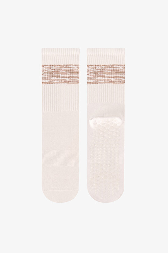 Yeşil Beyaz Move Grip Çizgili Pamuklu 2 Çift Soket Çorap - 3