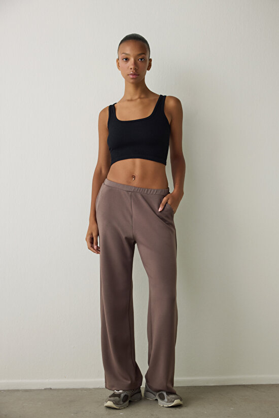 Khaki Silky Feel Oversize Tracksuit Bottoms with Tie Detail - 4