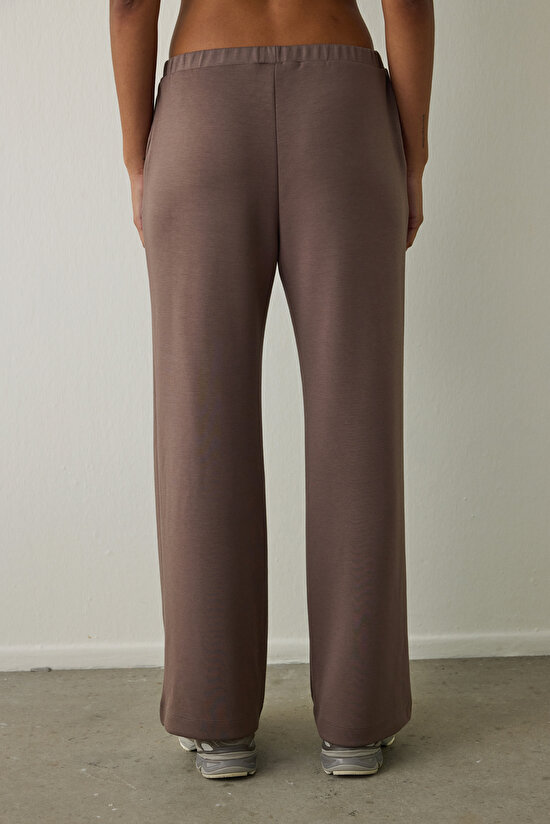 Khaki Silky Feel Oversize Tracksuit Bottoms with Tie Detail - 5