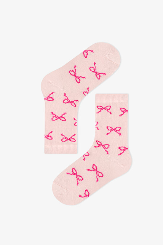 Kız Çocuk Pembe Snailmail Cuties Fiyonk Desenli Pamuklu 3 Çift Soket Çorap - 2